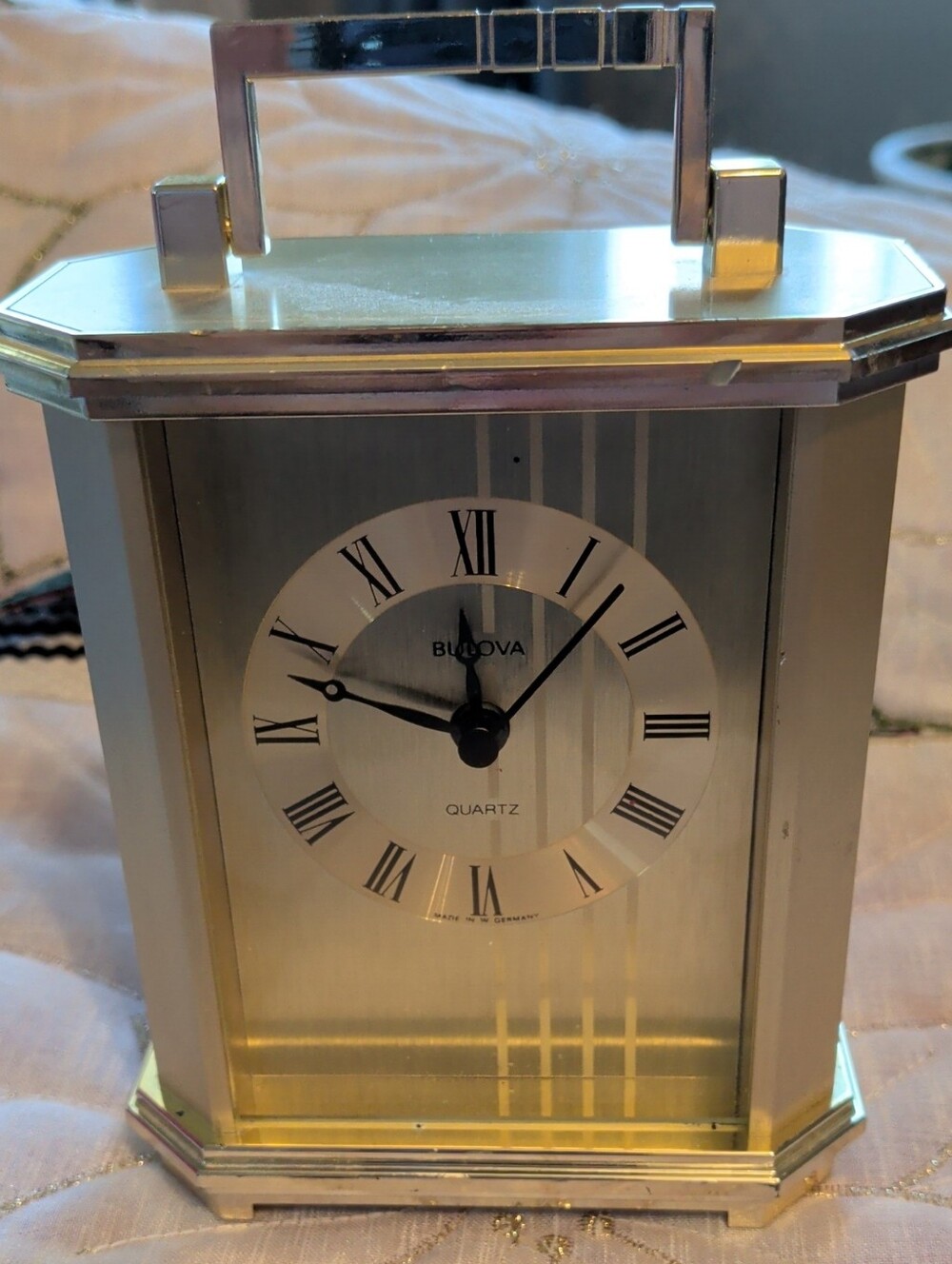 Vintage Bulova Gold Accent Carriage Mantel Clock Made In West Germany